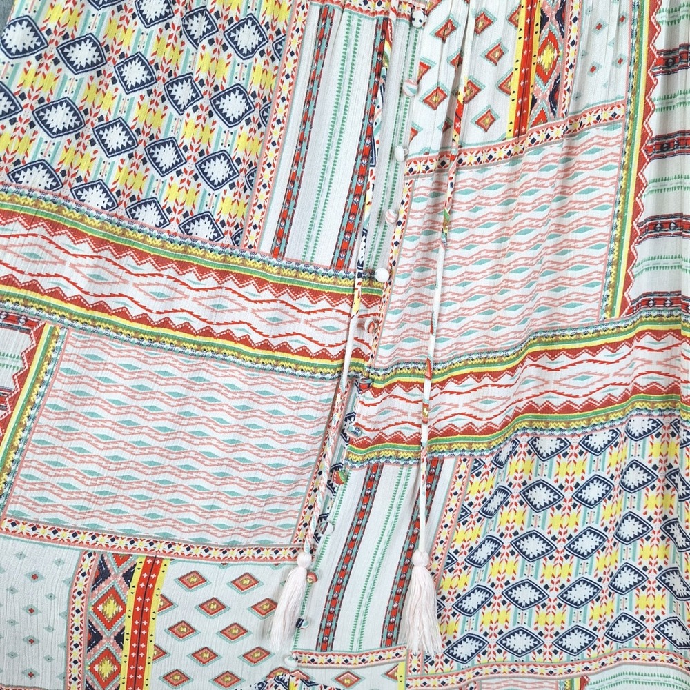Womens Skirt Medium Patchwork Boho Peasant Indie Festival Floral Gauze High Low - Picture 3 of 8